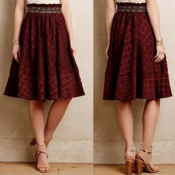 Maeve‎ X Anthropologie Women's Brown Diamond-Cut A-line Skirt Size 8 - Picture 1 of 12